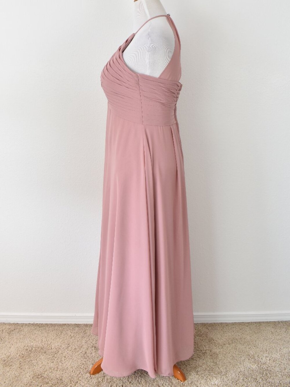 Azazie DUSTY ROSE Ginger A-Line Halter Pleated Chiffon Dress - 12 - Picture 6 of 11